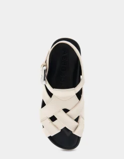 Comfortable Women's Woven Fisherman Footbed Sandal in Eggnog Leather
