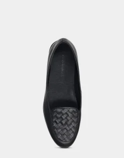 Comfortable Women's Woven Plug Loafer in Black Faux Leather