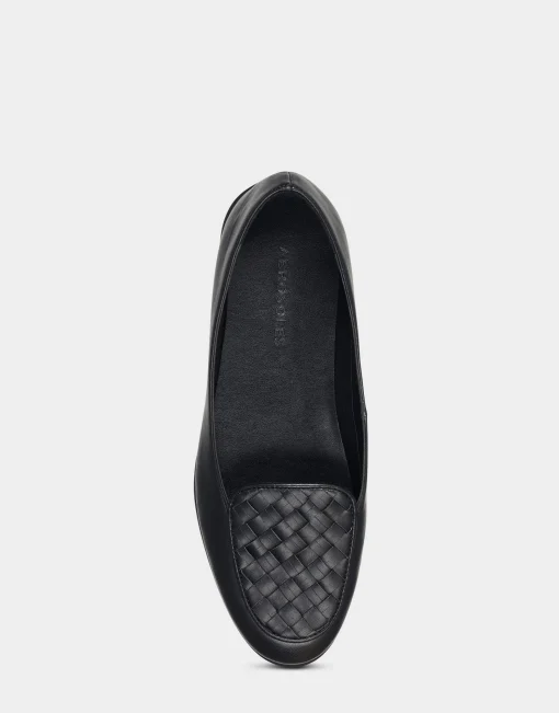 Comfortable Women's Woven Plug Loafer in Black Faux Leather