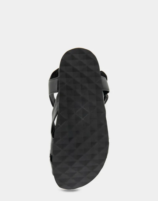 Comfortable Women's Woven Fisherman Footbed Sandal in Black Leather