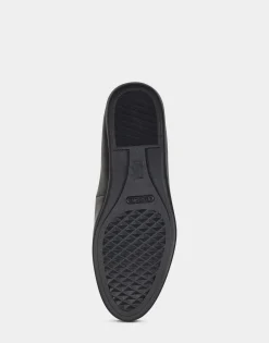 Comfortable Women's Woven Plug Loafer in Black Faux Leather
