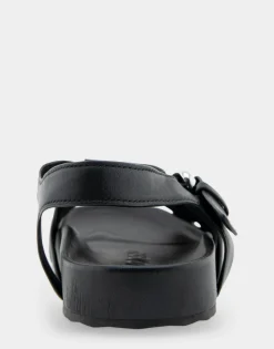 Comfortable Women's Woven Fisherman Footbed Sandal in Black Leather