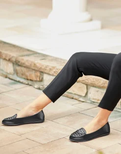 Comfortable Women's Woven Plug Loafer in Black Faux Leather